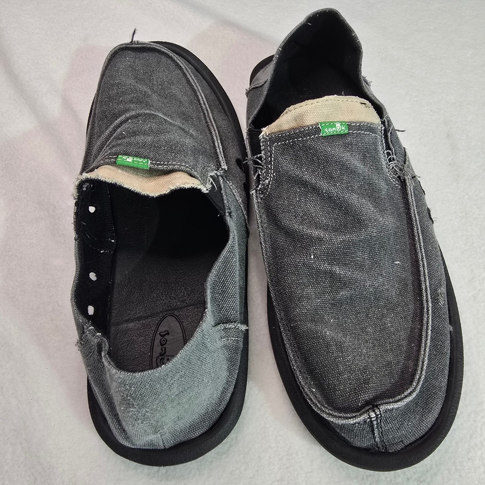 Sanuk Vagabond Slip On Loafers Mens 13 Charcoal Gray Canvas Sidewalk Surfer Shoe